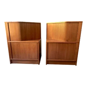 Vintage 1970s 1980s Danish Modern Teak Nightstand W/ Tambour Doors by Poul Hundevad--Set of 2
