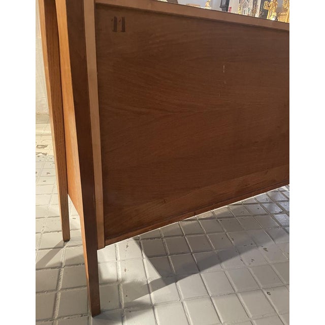 Oak Sloping Front Sideboards with Sliding Doors, 1950s, Set of 2 For Sale - Image 6 of 12