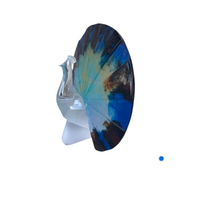 Mid-Century Modern Vintage French Signed Daum Art Glass Pate De Verre Peacock Sculpture/Figurine For Sale - Image 3 of 9