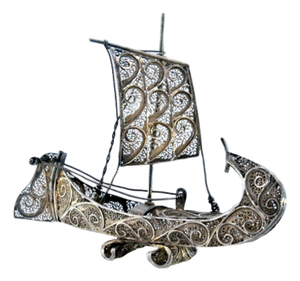 Silver Filigree Moliceiro with Mast and Sail