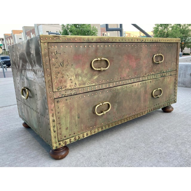 Brass-Clad Campaign Coffee Table From Sarreid Ltd. Spain For Sale - Image 11 of 13