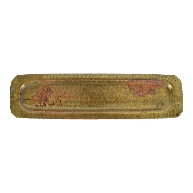 Roycroft Arts & Crafts Brass Finished Hammered Copper Pen Tray For Sale