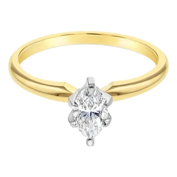 Marquise Half Carat Solitaire Diamond Engagement Ring, Size 9 For Sale