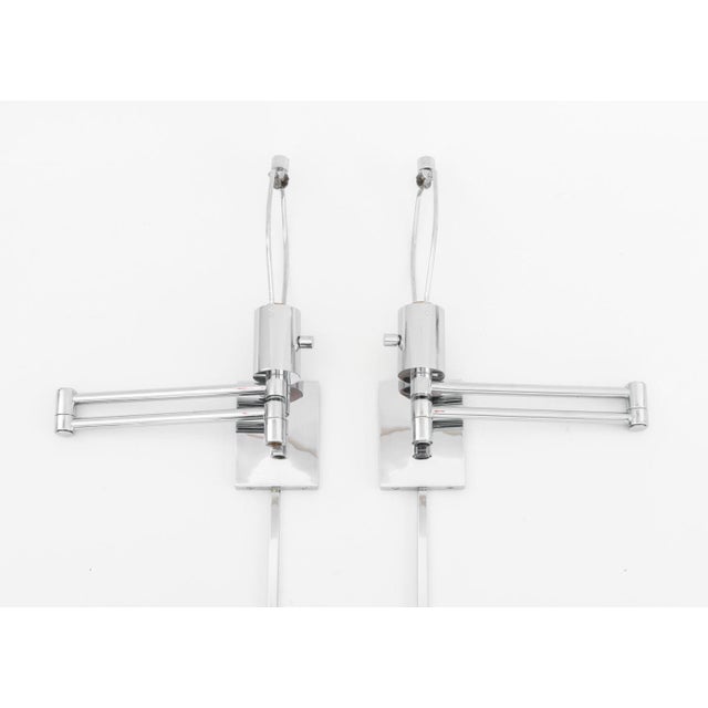 Contemporary Late 20th Century Hinson Lighting Chrome Swing-Arm Wall Lights, Pair For Sale - Image 3 of 13