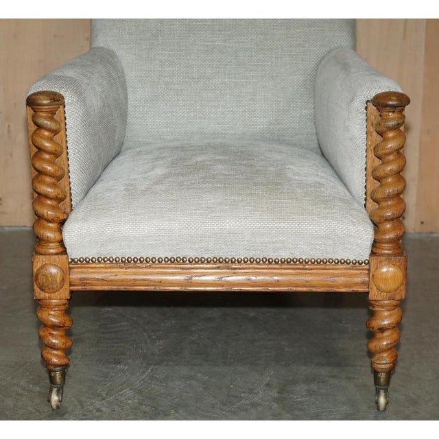 Antique Scottish Victorian Barley Twist Library Lounge Chair For Sale - Image 3 of 18