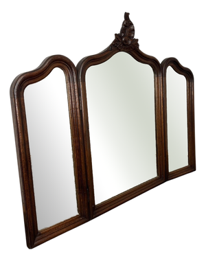 Antique French Rocaille Style Carved Oak Wall Mirror