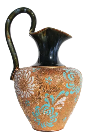 Antique Doulton Lambeth Slaters Jug Ewer, Art Nouveau Enameled Flowers & Gilt