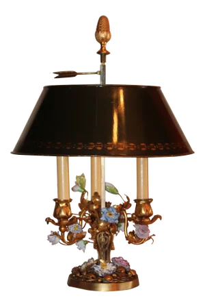19th Century Antique Dore Gilt Bronze San Vincennes Meissen Porcelain Flowered "Louis Xvi" Bouillotte Table Lamp