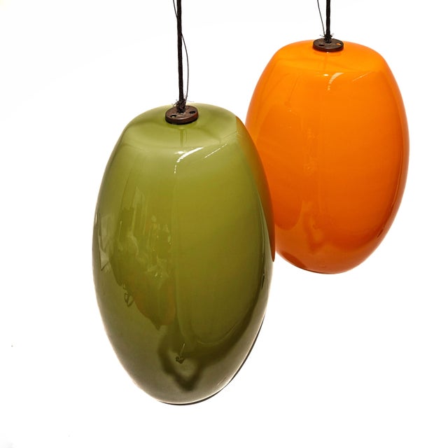 Green Vintage Green and Orange Glass Pendant attributed to Alessandro Pianon for Vistosi, 1960s For Sale - Image 8 of 12
