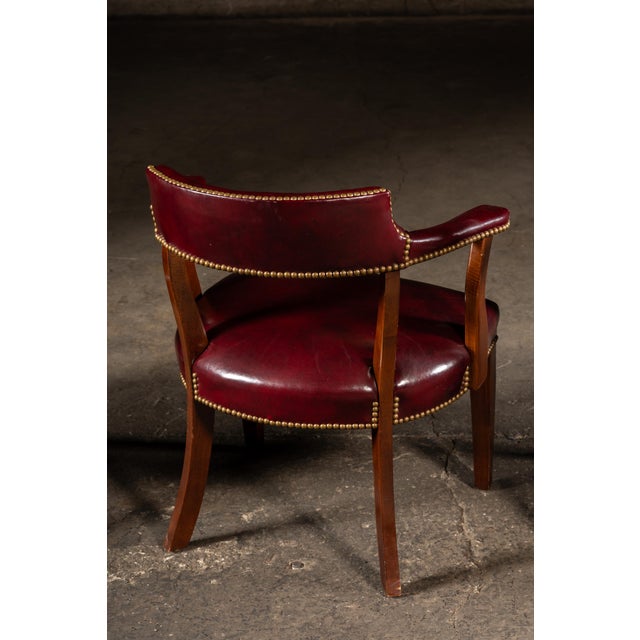 Vintage Set of Four Nailhead Trim Barrel-Back Leather Armchairs in Oxblood For Sale - Image 9 of 12