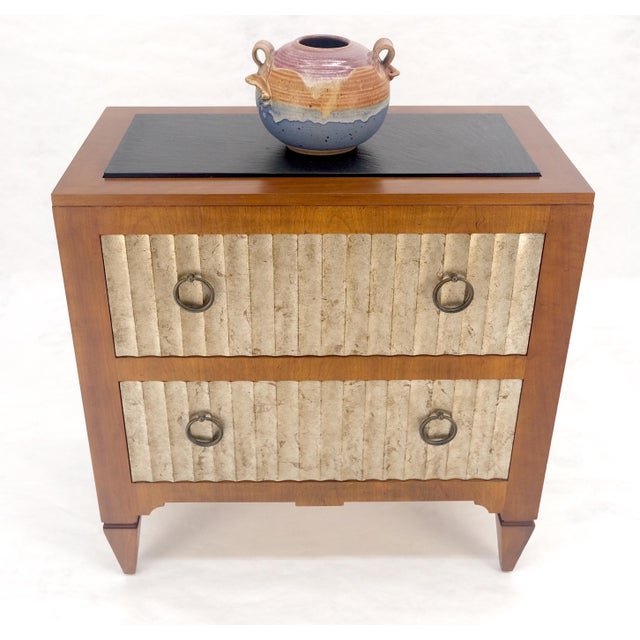 Late 20th Century Baker Slate Top Silver Leaf Scallop Front Two Drawers Night Stand End Table MINT For Sale - Image 5 of 16