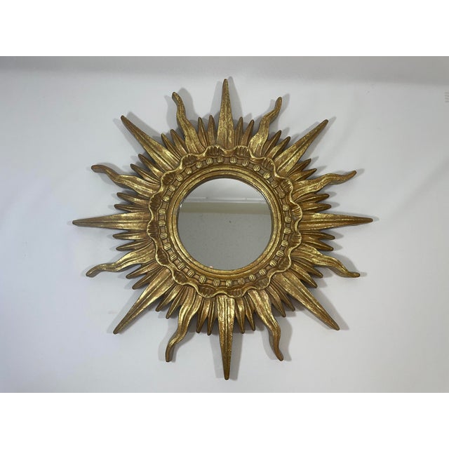 Mid-Century Modern Vintage 16.5" French Style Gilded Resin Sunburst Wall Mirror For Sale - Image 3 of 16