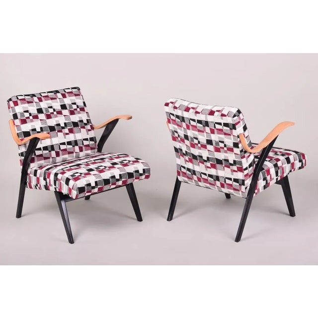 Set of Mid-Century Multi Coloured Beech Armchairs, 1950s For Sale - Image 4 of 8