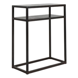 21st Century Poland Blackened Iron Black Metal-Framed Side Table With Glass Top And Shelf For Sale