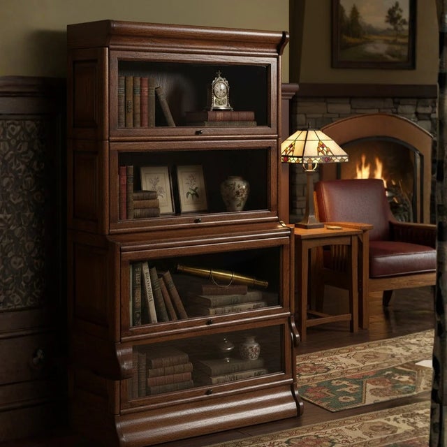 Mission Mission 3 Stack Oak Barrister Bookcase - Beveled Glass Walnut For Sale - Image 3 of 14