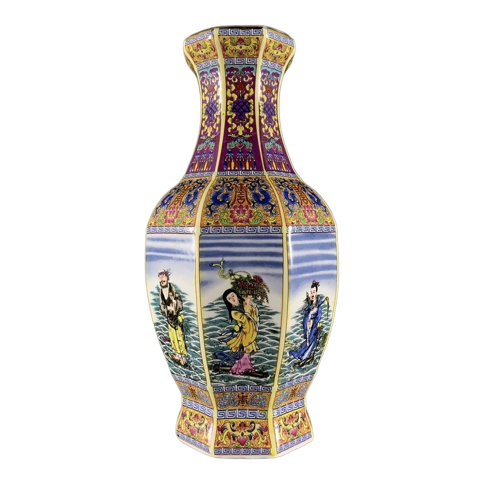 Mid 20th Century Exquisite Hexagonal Chinese Famille Rose Porcelain ...