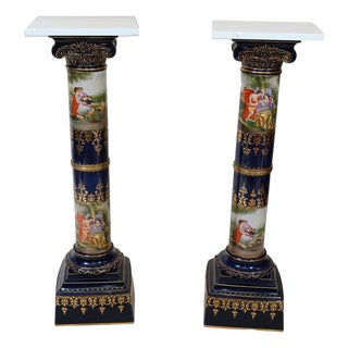 French Porcelain Pedestal Stands, Set of 2 For Sale