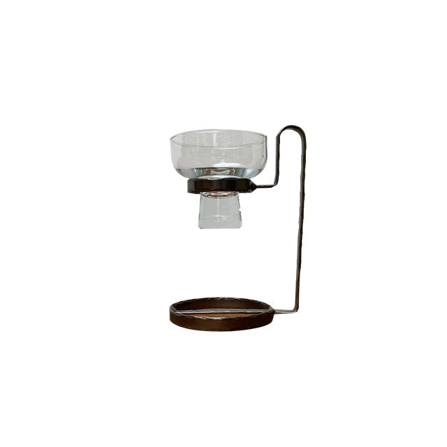 Mid-Century Danish Metal and Glass Candleholder, 1960s For Sale