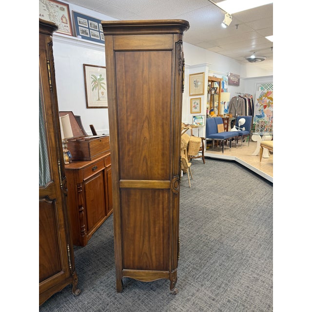 1950s 1950s Pair of Kindel "Beauclair" French Louis XV Style Walnut Chifferobes With Silk Panels For Sale - Image 5 of 18