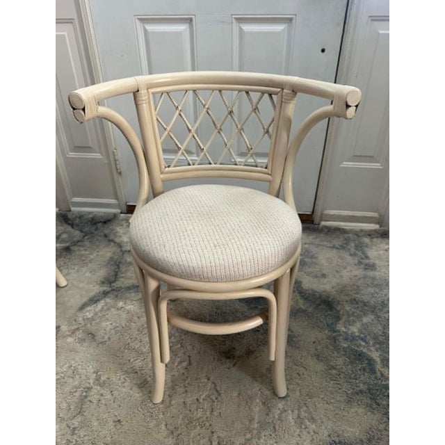 Vintage Coastal Rattan Bistro Set With Glass Table & Two Barrel Chairs For Sale - Image 15 of 18