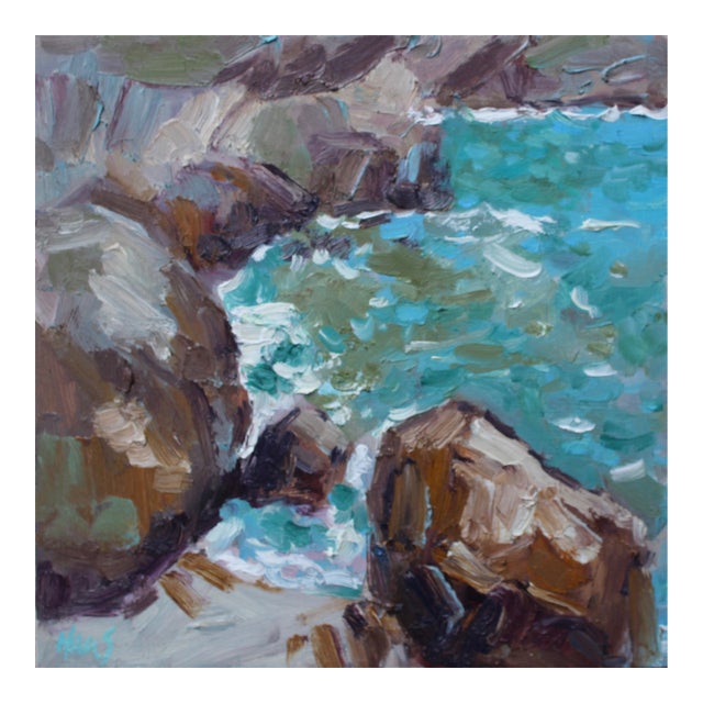 Cerulean Cove, Modern Impressionist Seascape Oil Painting For Sale