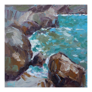 Cerulean Cove, Modern Impressionist Seascape Oil Painting
