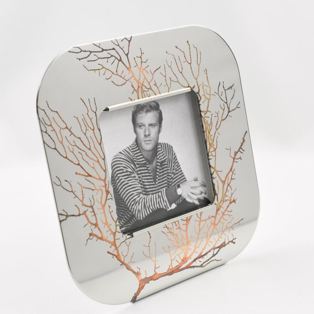 Roberto Sambonet Sambonet Italy Chrome and Copper Inlaid Picture Frame, a Pair For Sale - Image 4 of 11