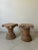 Antique hand carved wooden column pedestals or accent tables. The low profile tables each have unique characteristics as...