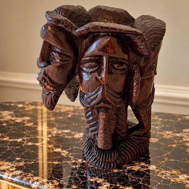 Tribal Mid-Century Multi-Faced Transforming Elephant Carved Wood Sculpture For Sale - Image 3 of 9