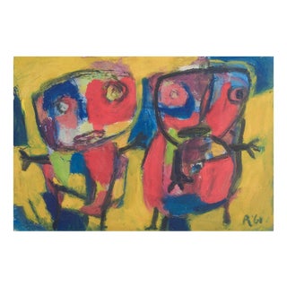 Unknown, Abstract Figures, 1961, Oil on Paper For Sale