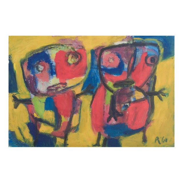 Unknown, Abstract Figures, 1961, Oil on Paper For Sale