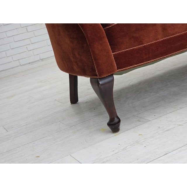 Mid-Century Modern Danish 2-Seater Sofa in Velour and Oak, 1950s For Sale - Image 3 of 18