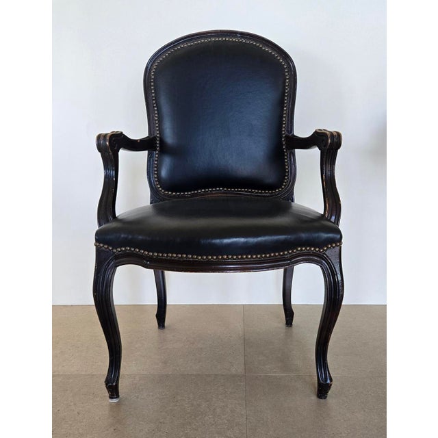 1970s 1970s French Louis XV Style Leather Fauteuil Arm Chairs With Leather Upholstery, 2 Pieces For Sale - Image 5 of 9