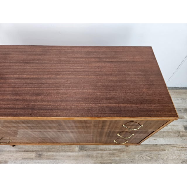 Walnut-Lined Chest of Drawers with Brass Handles, 1950 For Sale - Image 6 of 18