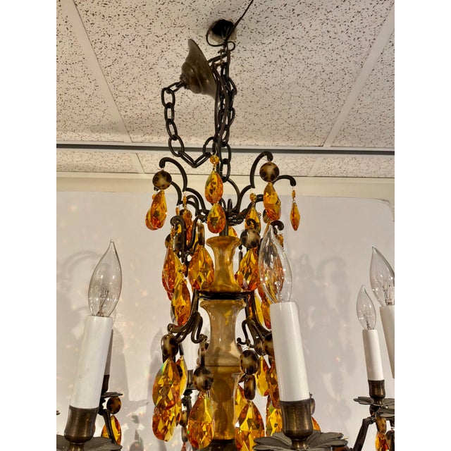 Metal Myran Allan Luxury Lighting Neoclassical Bronze and Amber Crystal Chandelier For Sale - Image 7 of 7