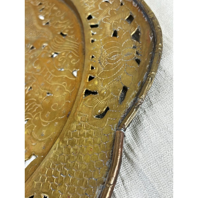 Brass Vintage Chinoiserie Pierced Brass Dragon Wall Charger Sculpture For Sale - Image 8 of 8