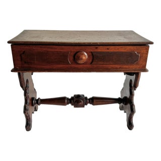 Antique Victorian Renaissance Revival Lift Top Walnut Sewing Table For Sale