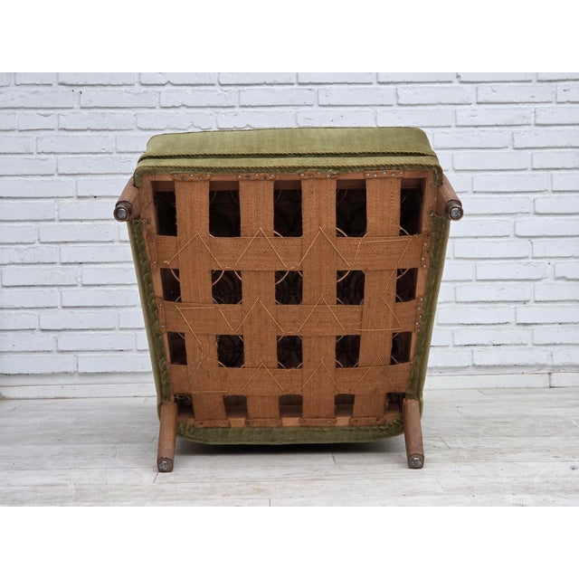 Wood Danish Beech Highback Armchair with Velour Upholstery, 1960s For Sale - Image 7 of 18