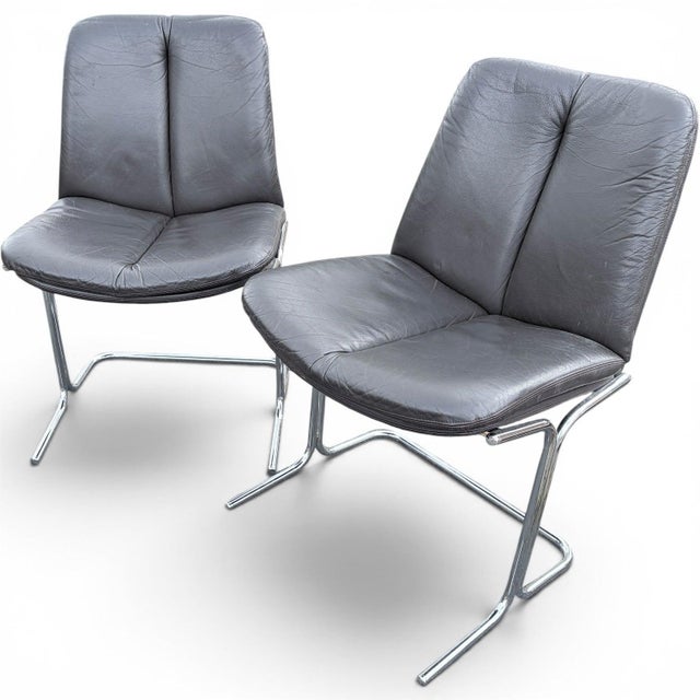 Textile Vintage Pieff Leather and Chrome Dining Chairs by Tim Bates for Harrods, 1970s, Set of 2 For Sale - Image 7 of 10