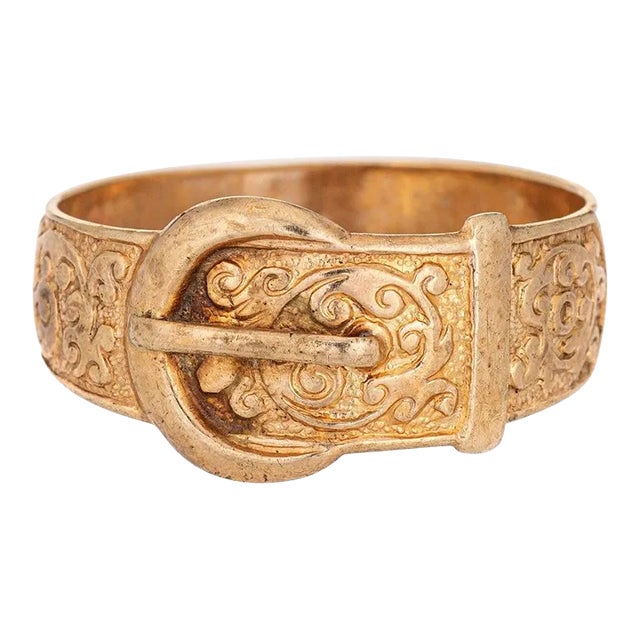 Vintage Buckle Ring 9k Yellow Gold Wide Band Estate Fine Jewellery size 10.5 For Sale