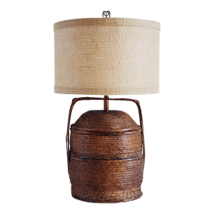 Vintage Chinese Rattan Woven Basket Table Lamp