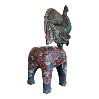 Vintage Balinese Batik Folk Art Zoomorphic Elephant Figure Box For Sale