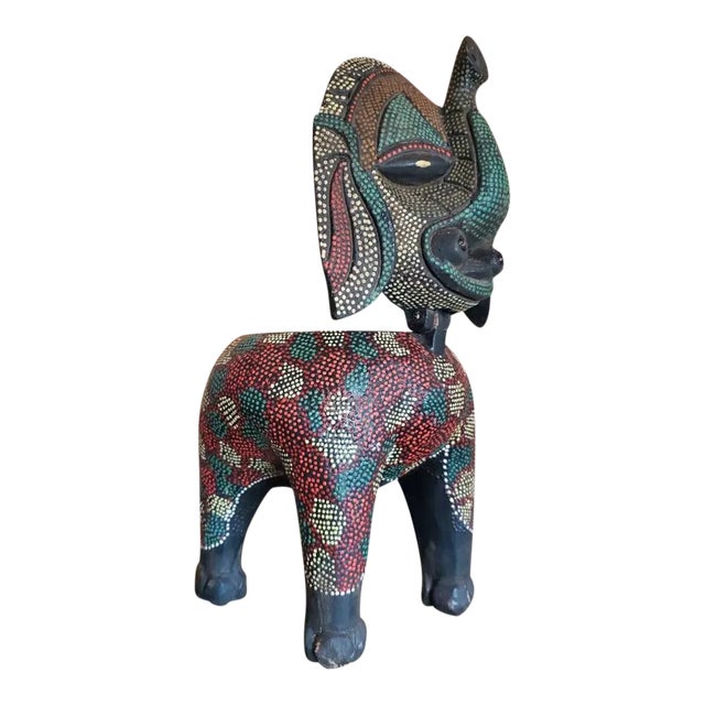 Vintage Balinese Batik Folk Art Zoomorphic Elephant Figure Box For Sale