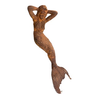 Antique Cast Iron Reclining Mermaid Garden Sculpture For Sale