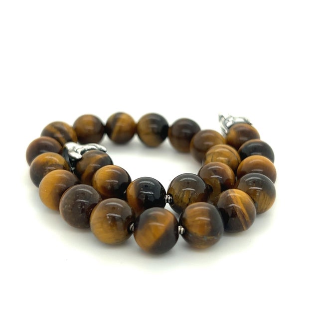 1990s 1990s David Yurman Authentic Estate Tiger Eye Prayer Bead Bracelet 8" Silver For Sale - Image 5 of 7