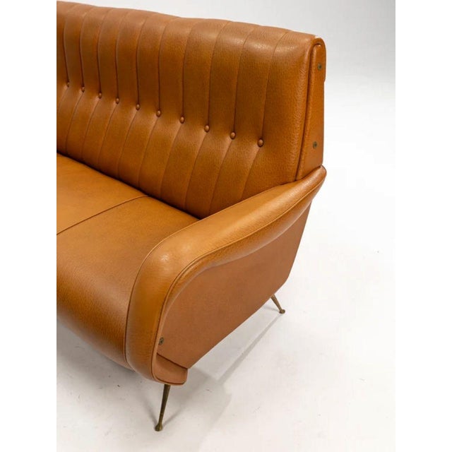 Three-Seater Sofa in Skai with Brass Feet in the style of Marco Zanuso,1950s For Sale - Image 10 of 12