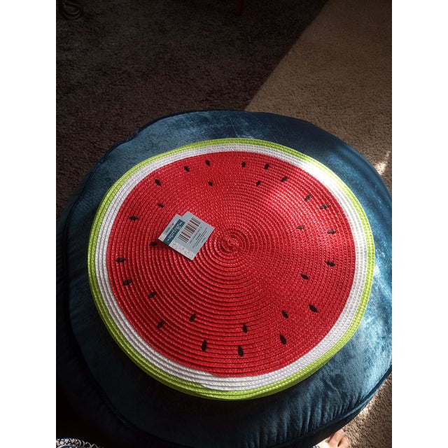 American Gorgeous Synthetic Rattan Round Watermelon Placemats For Sale - Image 3 of 5