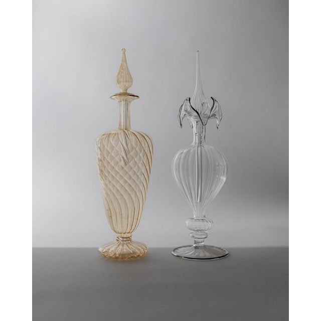 Vintage Hand-Blown Orange and Clear Murano Glass Perfume Bottles with Stoppers, 1940s, Set of 2 For Sale - Image 11 of 11