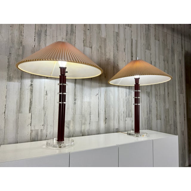 Burgundy Vintage Stacked Lucite Lamps For Sale - Image 8 of 13