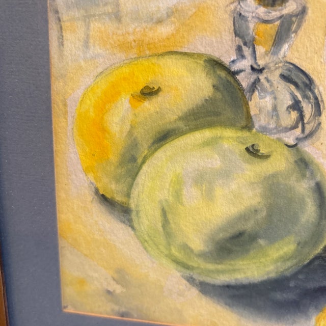 1980s Still Life Kitchen Watercolor Fruit, Candlestick Painting Framed For Sale - Image 9 of 12
